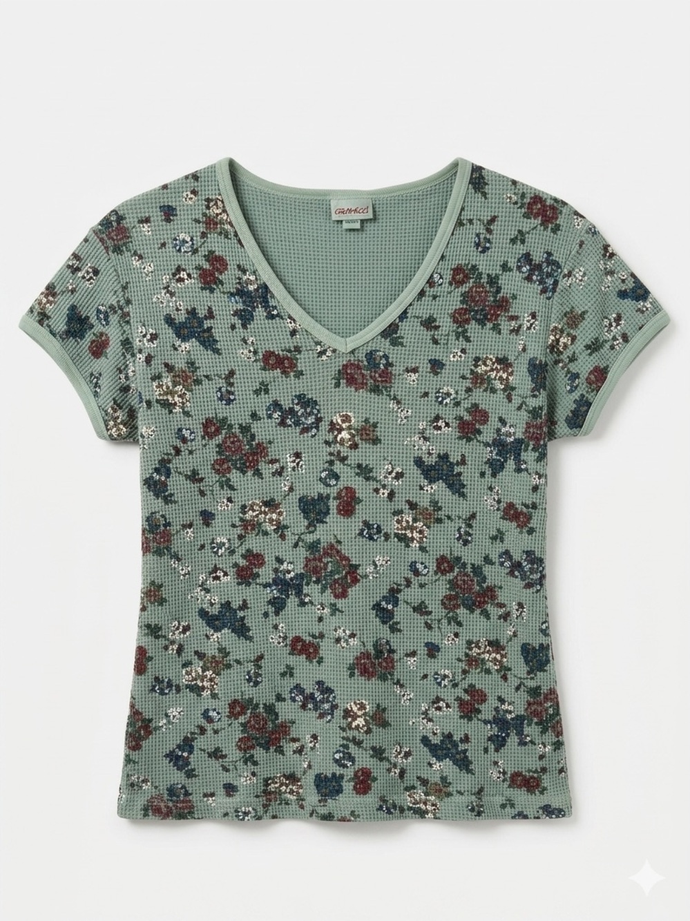 Vintage Gramicci Green Floral V-Neck Thermal Waffle Tee